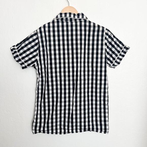 SERENA & LILY Shirt Small Black Gingham Checkered Button Down Short Sleeve Top - Picture 3 of 4